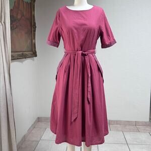 Cotton peasant midi dress embroidered dot pockets prairie cottagecore Medium